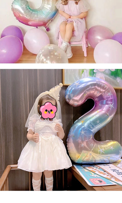 Digital Number Balloon, Aluminum Foil, Gradient Rainbow, Birthday Party, Wedding, Christmas Decoration, 40"