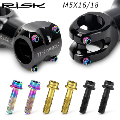 6pcs/bag RISK Bike Stem Bolts Bicycle Handlebar Fixing Screws Titanium Alloy M5x16 M5x18 M5X20 Wish Washers Hex Socket Head