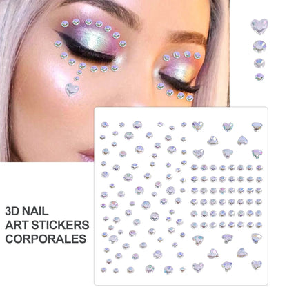 3D Face Eyes Party Makeup Tattoo Sticker Acrylic Diamond Rhinestones Sticker Self-adhesive Mixed Crystal Face Decoration Sticker