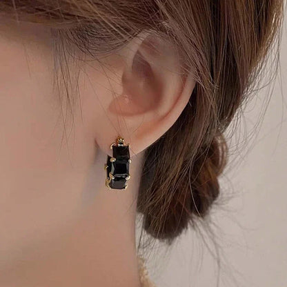 Princess Square White/Black CZ Hoop Earrings for Women Luxury Accessories Wedding Party Temperament Elegant Lady Jewelry