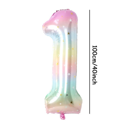 1pc 40inch Pastel Rainbow Number Foil Balloons Star Sky Gradient Digital Balloon Kids  Birthday Party Decorations Helium Ball
