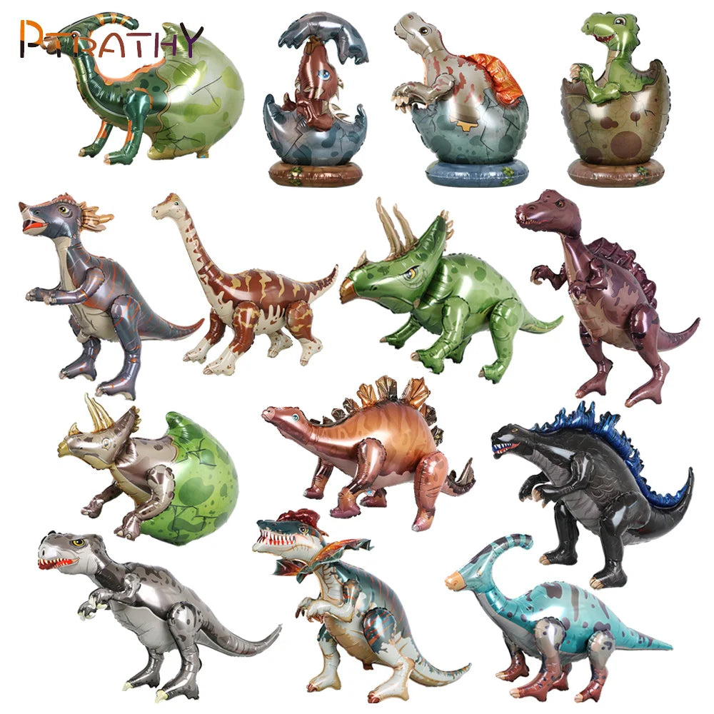 1pcs Large 4D Dinosaur Foil Balloons Jungle Animal Baby Boys Birthday Party Decors Jurassic Standind Dragon Kids Toys Air Globos