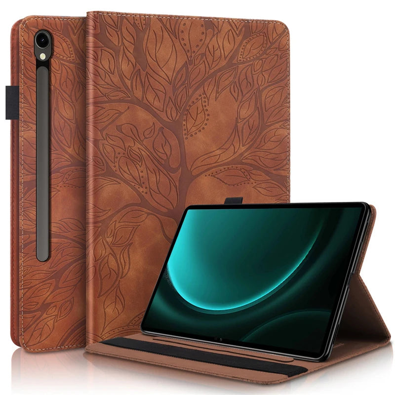 Tablet for Samsung Galaxy Tab S9 FE Case 10.9 inch 3D Tree Embossed Flip Stand TPU Cover for Funda Galaxy Tab S9 FE S9FE Case
