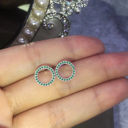 Delicate Hollow Out Circle Stud Earrings Full Paved CZ Stone Simple Stylish Women's Earring Daily Collocation Accessories
