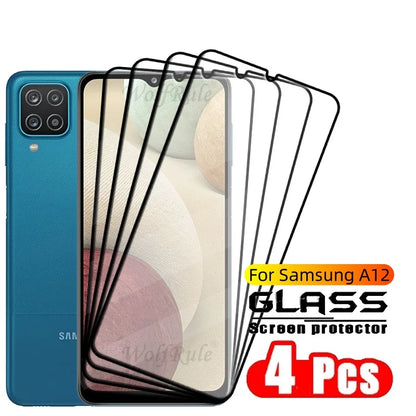 4PCS Full Cover Glass For Samsung A12 Glass Samsung Galaxy A12 Glass Full Glue Cover 9H HD For Screen Protector Samsung A12 A 12