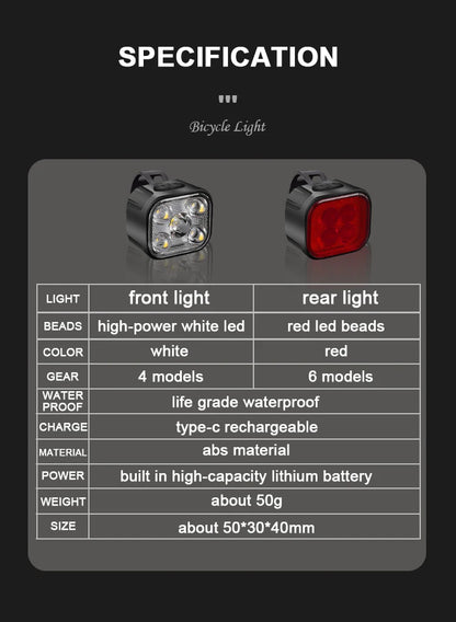 Bicycle Lights High Bright Cycling Lamp Front and Rear USB Rechargeable MTB Bike Headlight Taillight Waterproof Lantern Lighting
