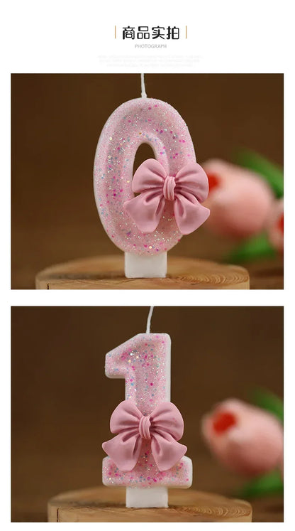 Cute Pink Bow 3D Number Cake Candles for Birthday Party Decorations Birthday Decoration  Cake Decorating Tools