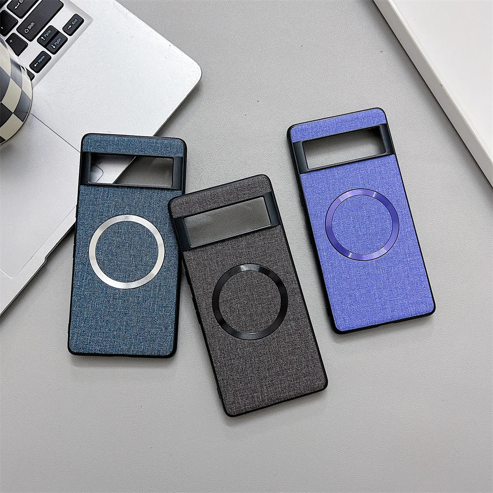 Luxury Business Magnetic Wireless Charging Case for Google Pixel 9 ProXL 6 7 8 Pro 6XL 5A 6A 8A Magsafe Linen Leather Slim Cover