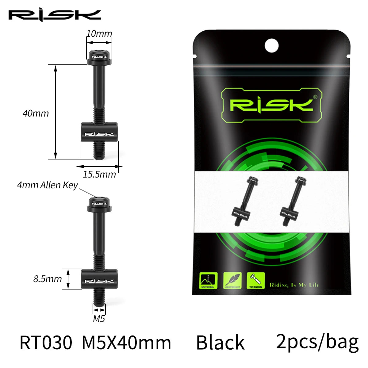 Risk 2pcs M5*30/40mm Titanium alloy Bicycle Seat Post Fixing Bolts MTB Road bike Seatpost Saddle Fixed Screws