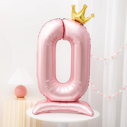 42inch Crown Decor Pink Aluminum Foil Digital Balloon Number Balloon For Birthday Party Decoration Supplies Girls Birthday Favor