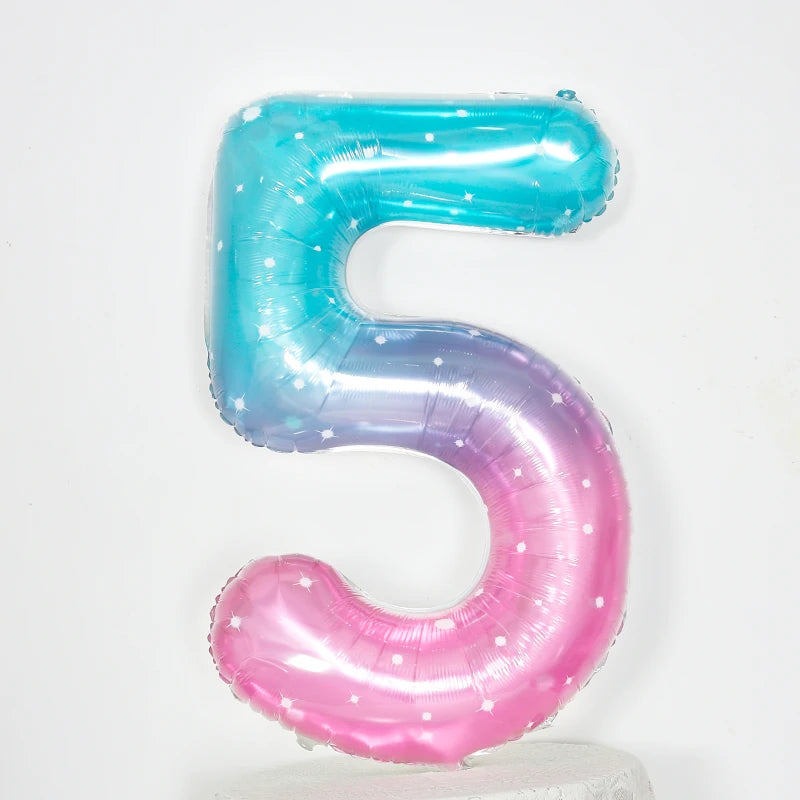 Digital Number Balloon, Aluminum Foil, Gradient Rainbow, Birthday Party, Wedding, Christmas Decoration, 40"