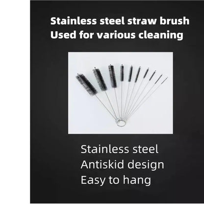 10pcs Set Stainless Steel Soft Hair Brush Pipette Test Tube Baby Bottle Brush Multifunctional Household Cleaning Tools Set