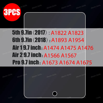 9H 3pcs Tempered Glass Screen Protector For iPad Pro 11 10th 9th Generation 8th 7 6 5 4 3 2 iPad Air 5 4 Mini 6 Pro 10.5 9.7