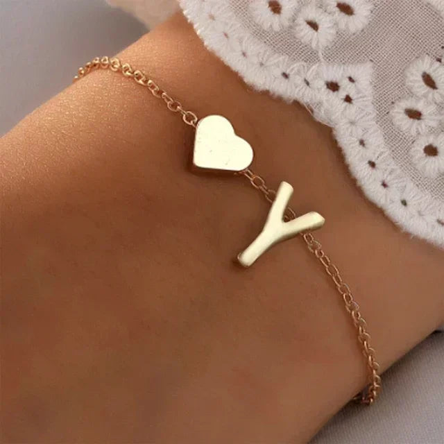 26 English Initial Letter Bracelets for Lovers Women Men DIY Personalized Name Alloy Heart-shaped Bracelets Jewelry Anniversary