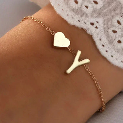 26 English Initial Letter Bracelets for Lovers Women Men DIY Personalized Name Alloy Heart-shaped Bracelets Jewelry Anniversary