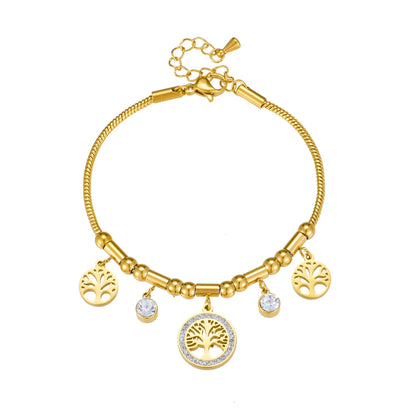 XIYANIKE 316L Stainless Steel Bracelet Golden Life Tree White Zircon Pendant Accessories for Women Simple Jewelry Gift Pulsera