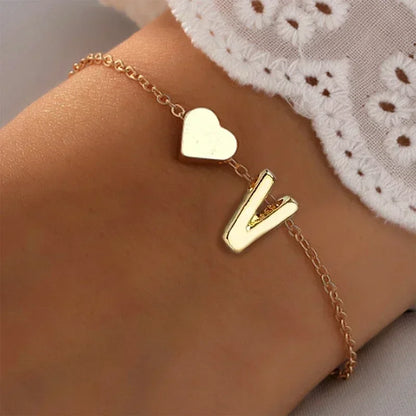 26 English Initial Letter Bracelets for Lovers Women Men DIY Personalized Name Alloy Heart-shaped Bracelets Jewelry Anniversary