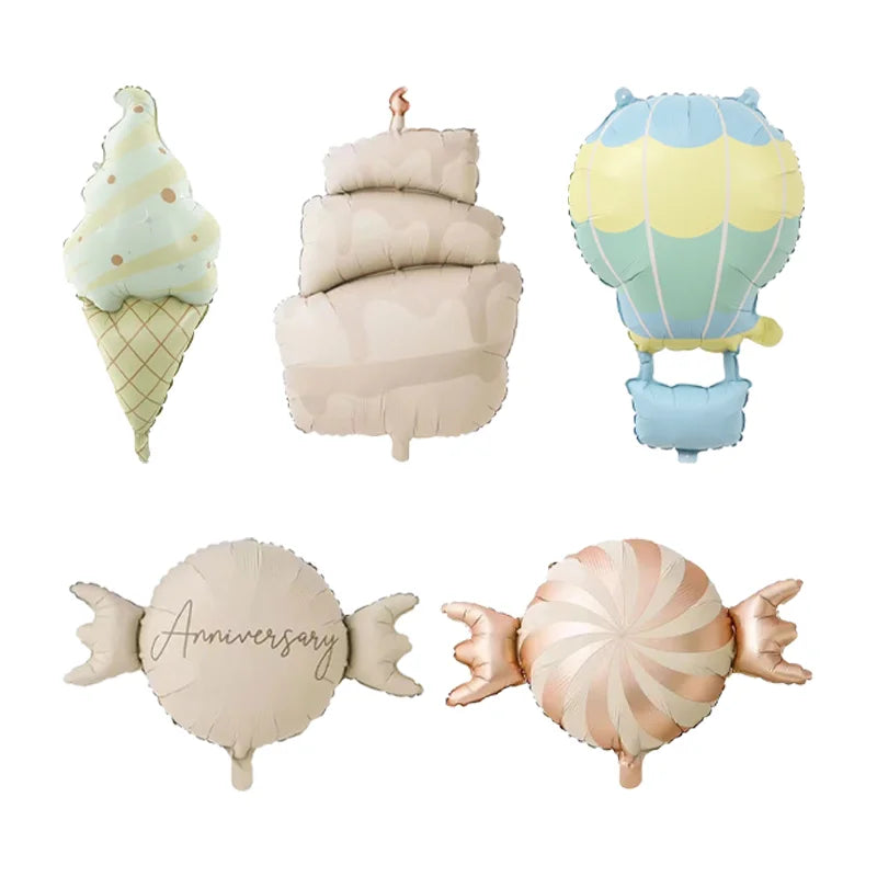 Cute Matte Rainbow Cake Bear Foil Balloon Kids Adult Birthday Party Decorations Cartoon Bow Candy Ice Cream Balloons Globos
