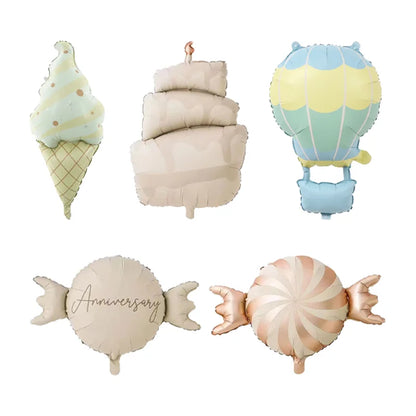 Cute Matte Rainbow Cake Bear Foil Balloon Kids Adult Birthday Party Decorations Cartoon Bow Candy Ice Cream Balloons Globos