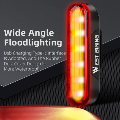 WEST BIKING Bike Taillight Laser Brake Sensing Rear Light IPX5 Waterproof USB Charging Bike Light MTB Road Bicycle Accessories