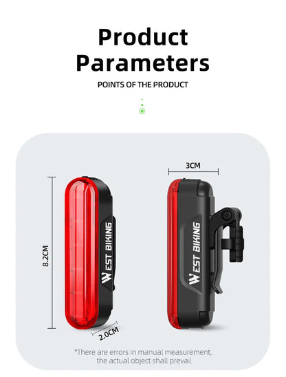 WEST BIKING Bike Taillight Laser Brake Sensing Rear Light IPX5 Waterproof USB Charging Bike Light MTB Road Bicycle Accessories