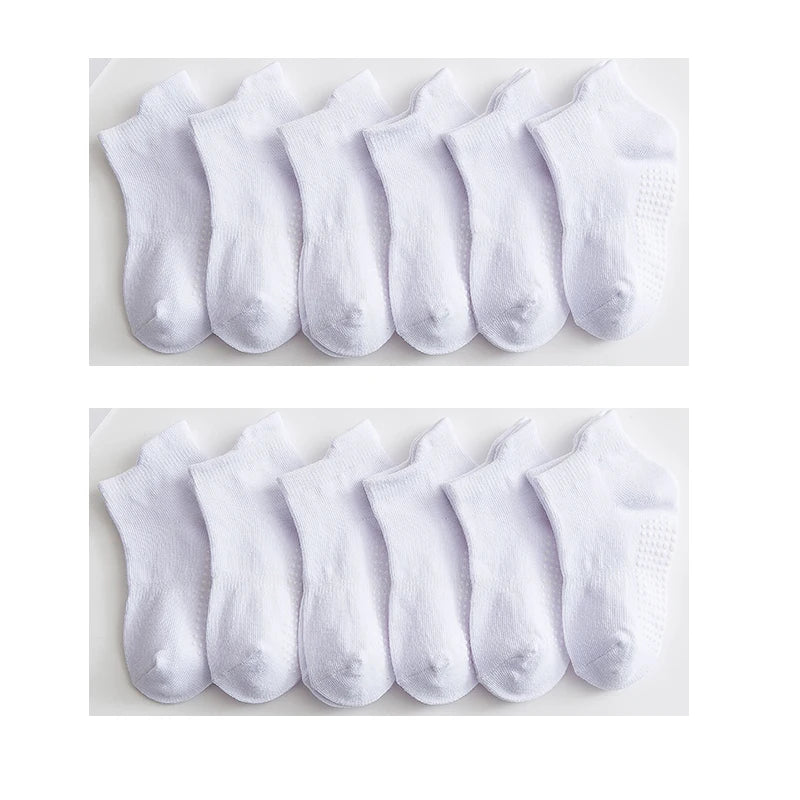 6/12 Pairs/lot 0-5 Yrs Cotton Children's Anti-slip Boat Socks For Boys Girl Low Cut Floor Kid Sock With Rubber Grips Polka dot