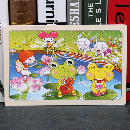 24 Pieces Wooden Puzzles Kids Cartoon Animal Wood Jigsaw Early Educational Learning Toys for Children GIFT