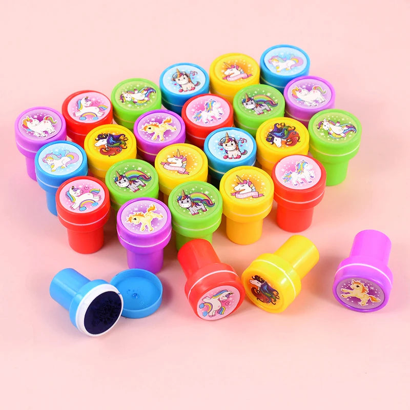 10pcs Cartoon Animal Unicorn Self-ink Stamps Toy Kids Birthday Party Favors Goodie Bag Pinata Fillers Boy Girl Christmas Gift