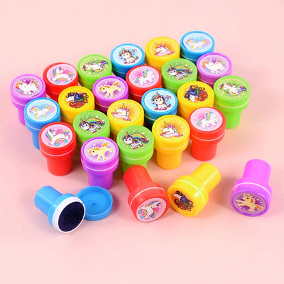 10pcs Cartoon Animal Unicorn Self-ink Stamps Toy Kids Birthday Party Favors Goodie Bag Pinata Fillers Boy Girl Christmas Gift