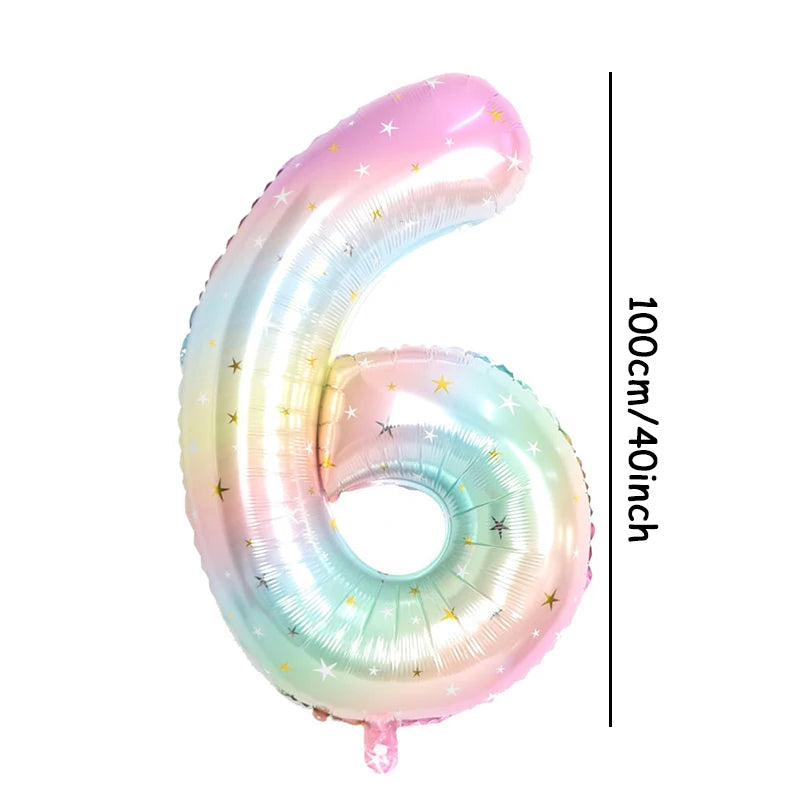 1pc 40inch Pastel Rainbow Number Foil Balloons Star Sky Gradient Digital Balloon Kids  Birthday Party Decorations Helium Ball