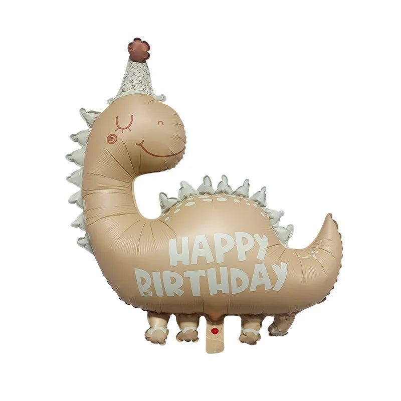 Retro Matte Caramel Colored Dinosaur Aluminum Film Number Balloon Set Happy Birthday Party Decoration Kids Background Photo Prop