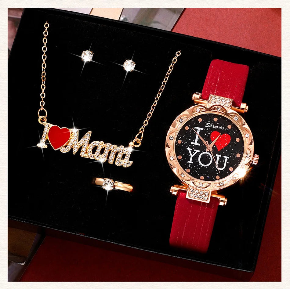 5pcs Set Women Watches Luxury Female  Quartz Wristwatch Love Dial Fashion Ladies Wrist Watch Reloj Mujer Relogio Feminino