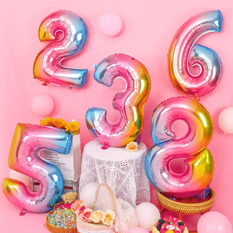 16/32/40inch Digital Foil Balloons Rose Gold Silver Gradient Number 0-9 Birthday Party Wedding Decoration Baby Shower Globos