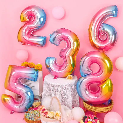 16/32/40inch Digital Foil Balloons Rose Gold Silver Gradient Number 0-9 Birthday Party Wedding Decoration Baby Shower Globos