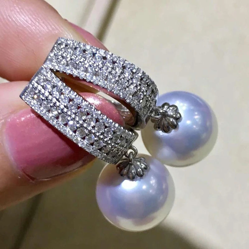 Luxury CZ Imitation Pearl Earrings for Women Silver Color Temperament Elegant Lady Earrings Wedding Party Fashion Jewelry