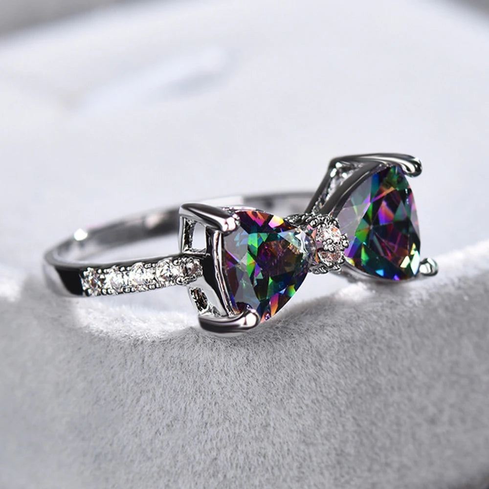 Personality Multi-colored CZ Bow Rings for Women Fancy Bride Wedding Ceremony Party Finger-ring Nice Gift Fashion Jewelry