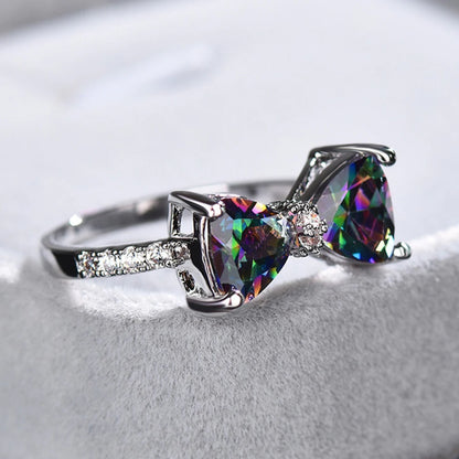 Personality Multi-colored CZ Bow Rings for Women Fancy Bride Wedding Ceremony Party Finger-ring Nice Gift Fashion Jewelry