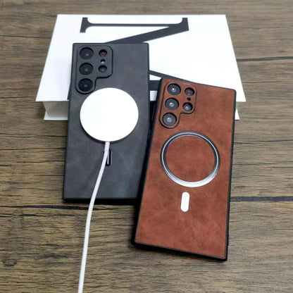 Luxury Matte Leather Case For Samsung Galaxy S25 S24 S23 S22 S21 Ultra Plus FE Note 20 S 23 22 For Magsafe Wireless Full Cover