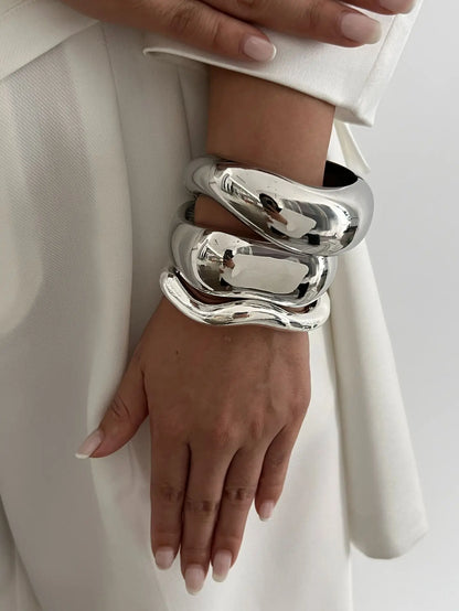 DIEZI Vintage Wide Cuff Bangles Hip Hop Punk Gold Silver Color Geometric Metal Spring Bangles For Women Bracelets Men Jewelry