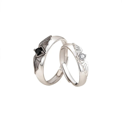 Luxury Crystal Angel Demon Couple Rings for Women Men Romantic Fashion Wings Design Adjustable Engagement Ring Wedding Jewelry