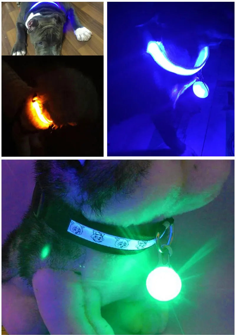 Led Luminous Dog Cat Collar Glowing Pendant Pet Leads Glow Accessories Bright Necklace Luminous Collar Night Safety Decoration