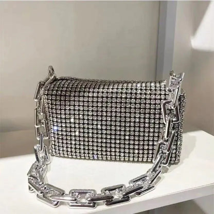Allover Rhinestone Bucket Bag, Glitter Chain Prom Purse, Women's Mini Crossbody Bag (18cm*13cm*13cm)