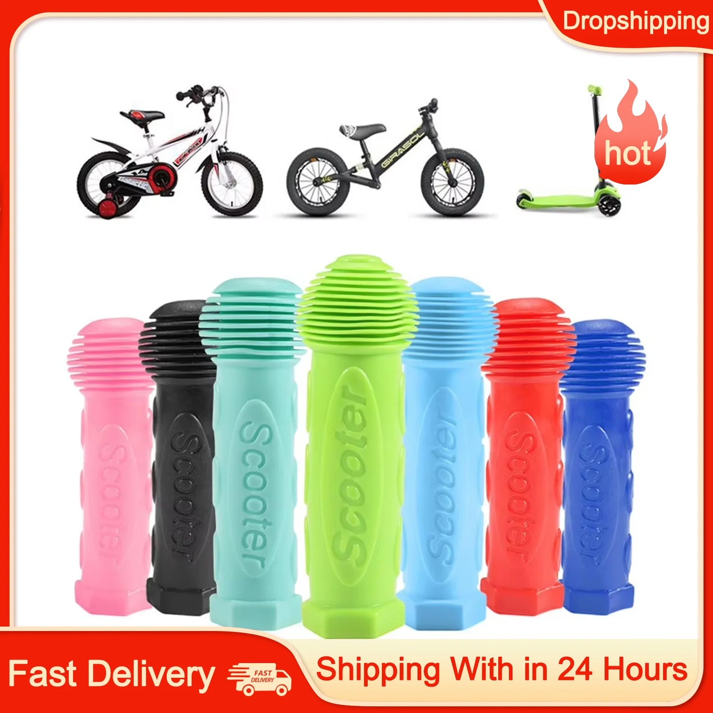 Rubber Bicycle And Scooter Handle Grips For Children Non-Slip Waterproof Blue/Pink/Cyan/Black/Green/Dark Blue/Red Bike Accessory