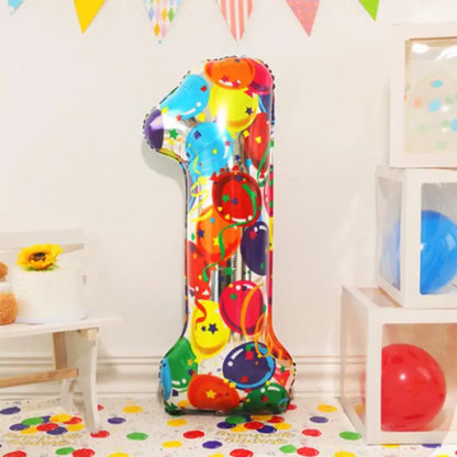 Digital Number Balloon, Aluminum Foil, Gradient Rainbow, Birthday Party, Wedding, Christmas Decoration, 40"
