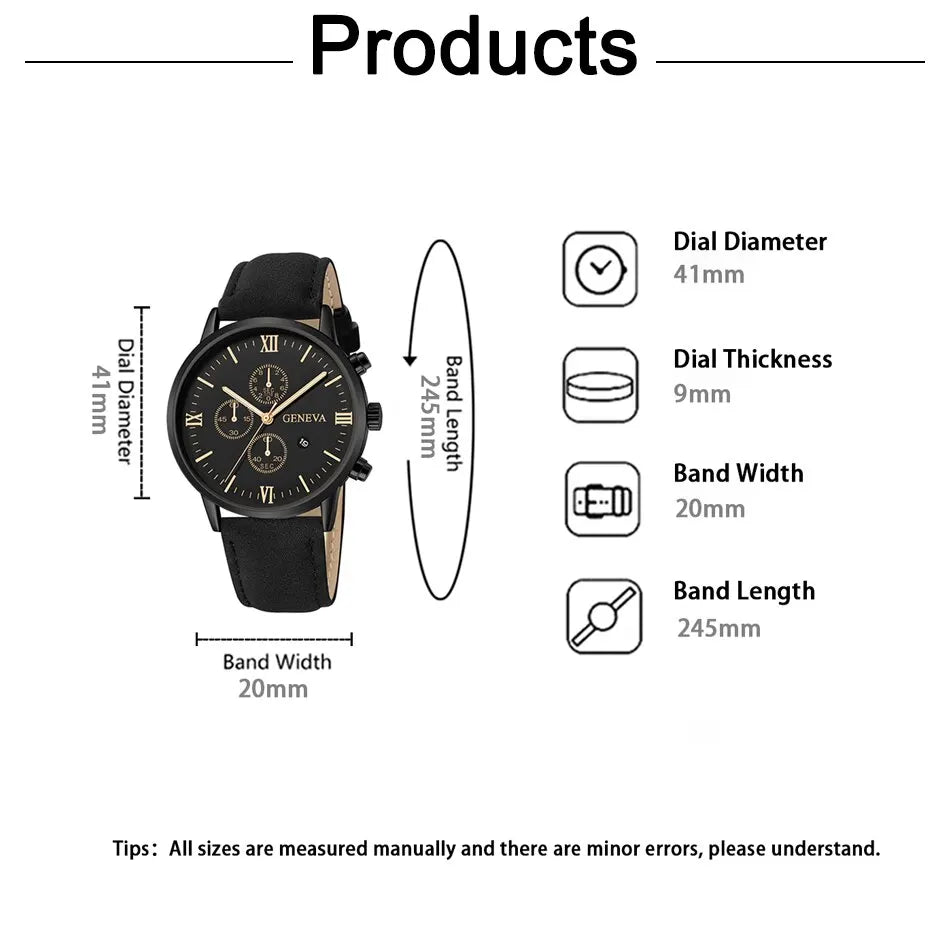 Mens Fashion Business Quartz Watch Fashion Fake Three Eye Six Pin Calendar Mens Watch Leather Belt Mens Watches