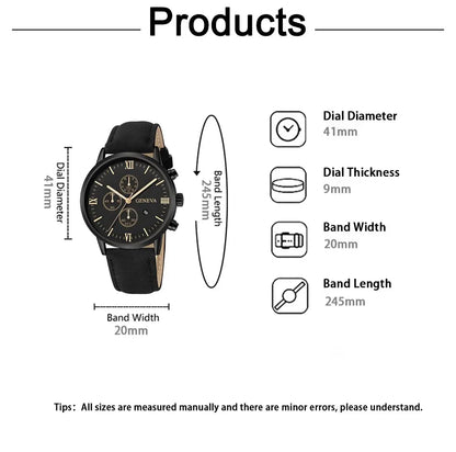 Mens Fashion Business Quartz Watch Fashion Fake Three Eye Six Pin Calendar Mens Watch Leather Belt Mens Watches