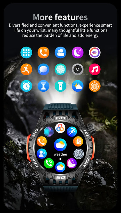 Outdoor Military Smart Watch Men's With LED lighting Bluetooth Call Smartwatch 3ATM IP68 Waterproof Compass Sports Fitness Watch