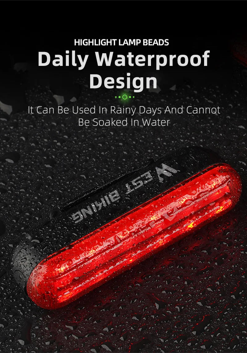 WEST BIKING Bike Taillight Laser Brake Sensing Rear Light IPX5 Waterproof USB Charging Bike Light MTB Road Bicycle Accessories