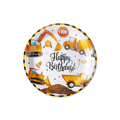 Construction Birthday Party Supplies Tractor Excavator Paper Plate Cup Birthday Banner Truck Latex Balloons For Child's Birthday