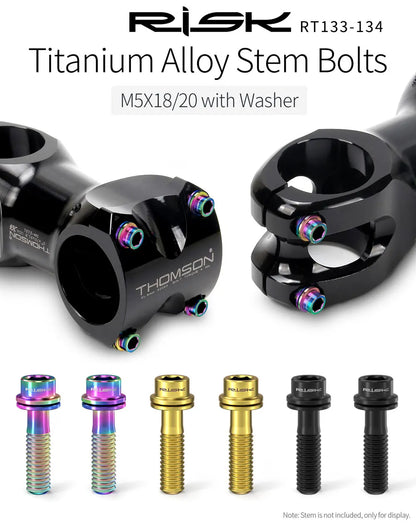 6pcs/bag RISK Bike Stem Bolts Bicycle Handlebar Fixing Screws Titanium Alloy M5x16 M5x18 M5X20 Wish Washers Hex Socket Head